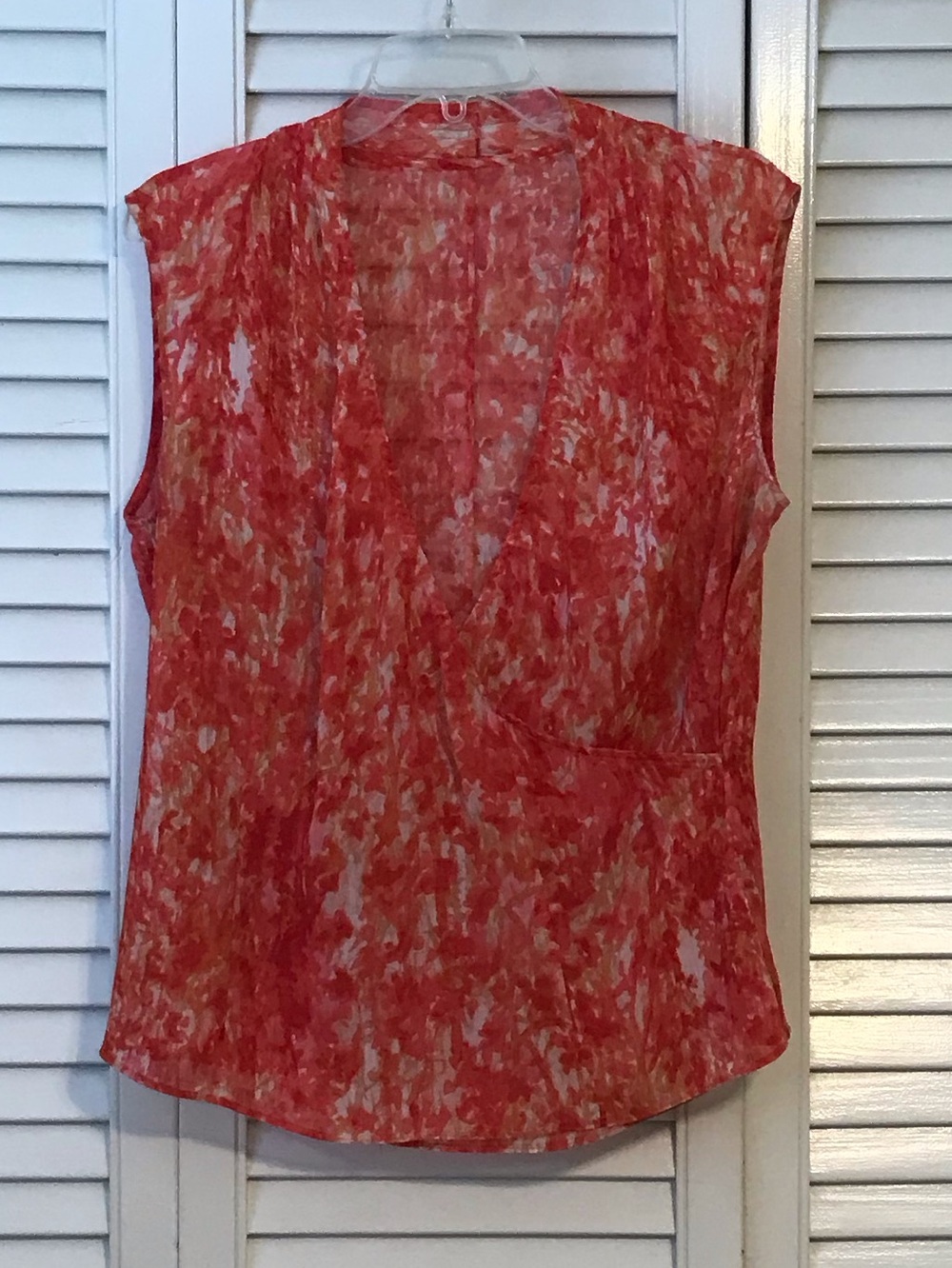 Ina Coral-Red Printed Sleeveless Blouse